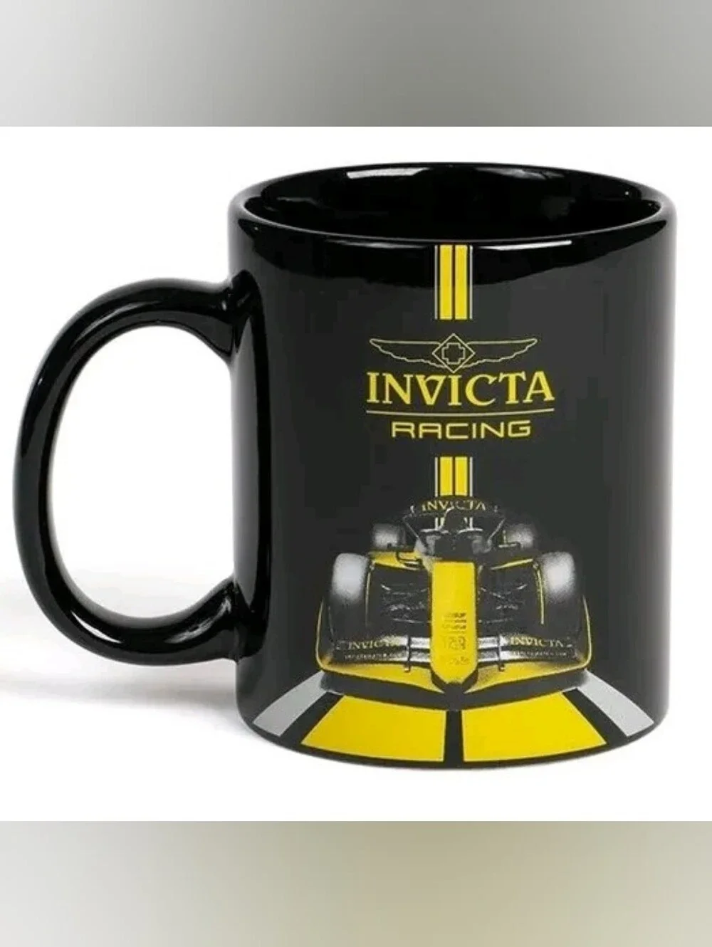 ☕️ NEW Invicta Set of 2 Ceramic F2 Racing Coffee Mugs Cups Black & Yellow IG0328